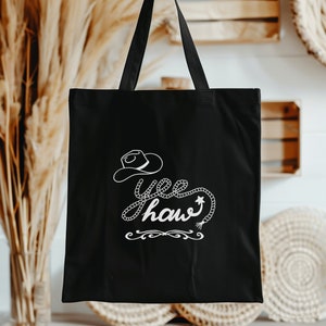 Yee Haw Canvas Tote Bag, Country, Western, Cowgirl, Gift for her, Bachelorette, Bridesmaids Gift, Eco-friendly, Shopping, Spring, Summer