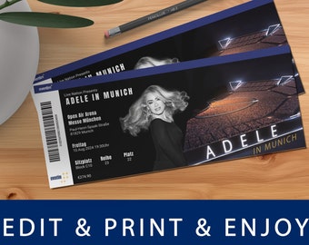 Adele in Munich, Editable Concert Ticket Template, Custom Concert Ticket, Gift Event Ticket Surprise Tickets Gift Idea Printable
