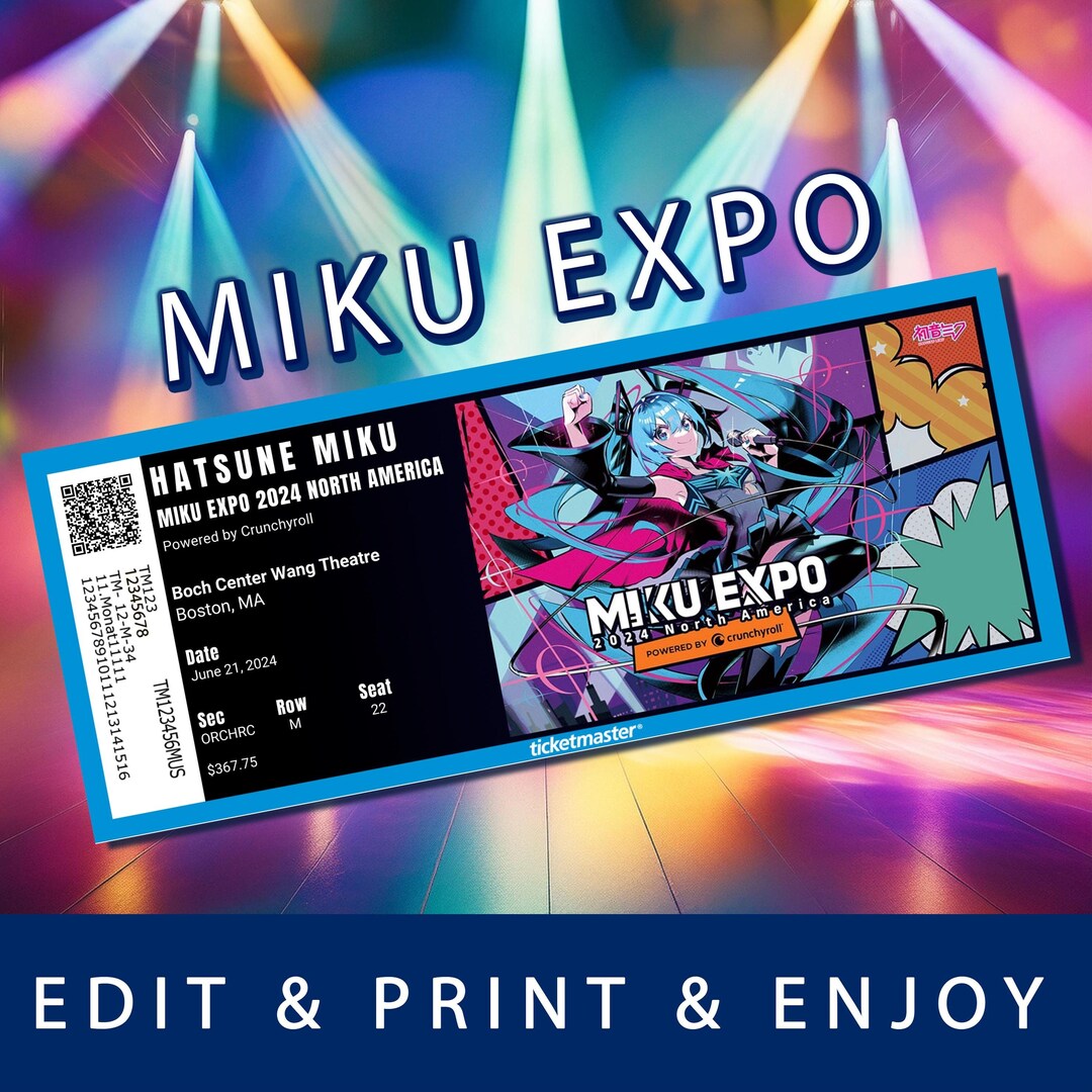 Hatsune Miku Expo Two Tickets, Gift Reveal, Editable Keepsake Surprise Gift Reveal, Instant