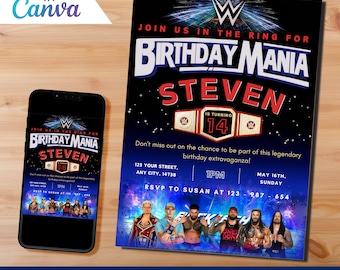 WWE Invitation Wrestling Instant Download Printable Template Birthday Party Play Card RAW SMACKDOWN Wristlemania