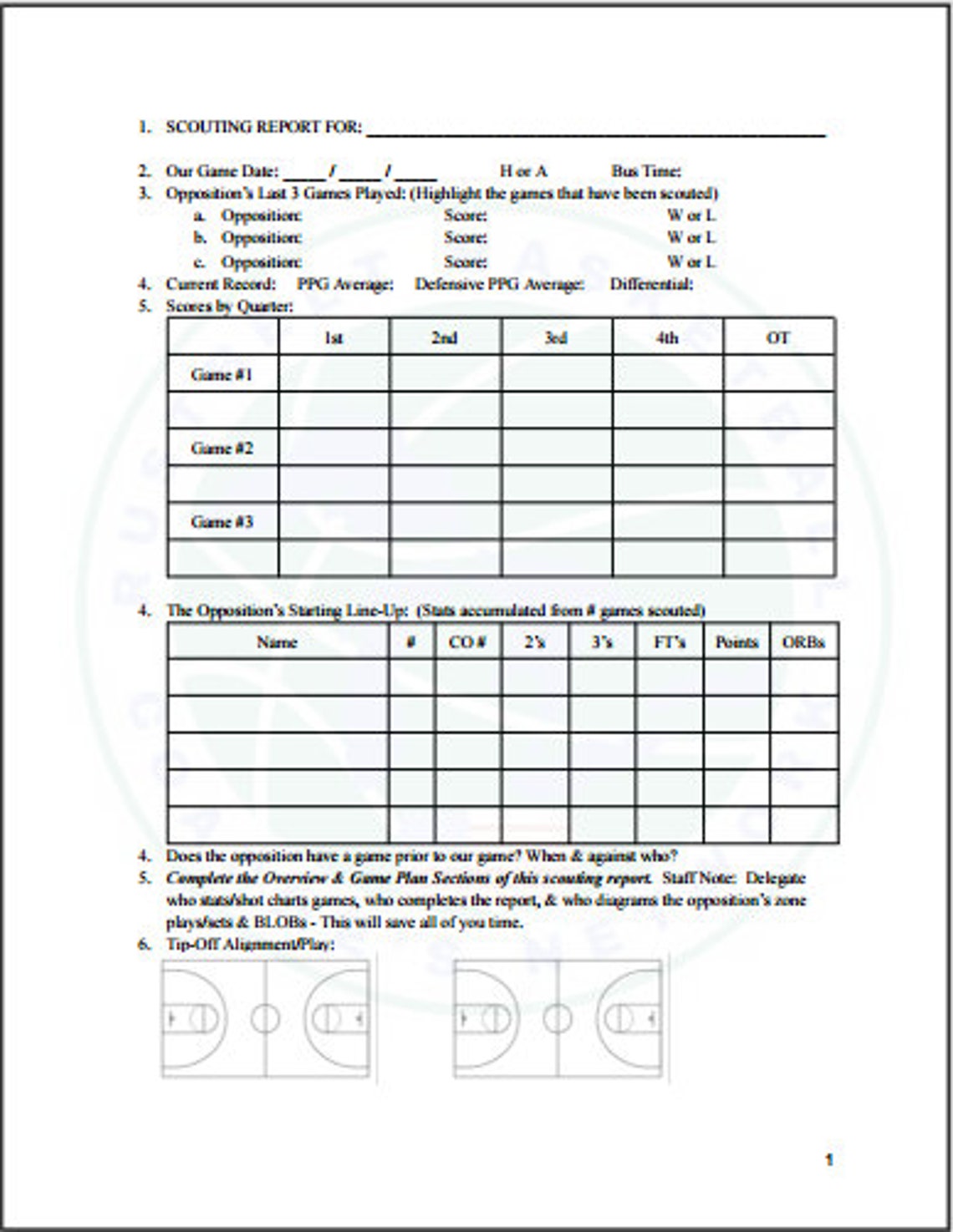 Game Planning & Scouting Report Template - Etsy