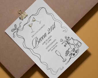 21st Birthday Invitation, Twenty One Birthday Invite, Editable Adult Party Invitation, Simple Printable