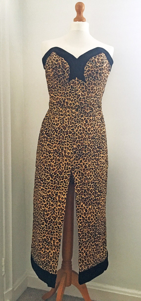 A 1950's style jumpsuit in leopard print needlecor