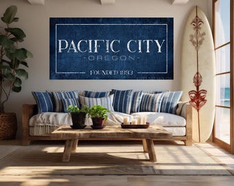 Letrero de lienzo personalizado con ciudad y estado: arte mural personalizado, historia y encanto, letrero comercial