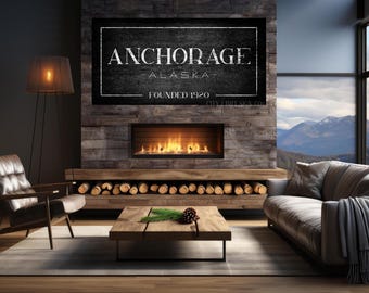Letrero de lienzo personalizado con ciudad y estado: arte de pared de estilo vintage, decoración para aficionados a la historia, Anchorage, Alaska