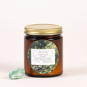 High Desert Juniper Candle by Joshua Tree Desert Rose with green aventurine and coconut & soy wax