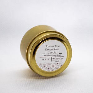 Hidden Valley Trail by Joshua Tree Desert Rose candles coconut & soy wax 2 oz with Palo Santo, inspired by Joshua Tree National Park