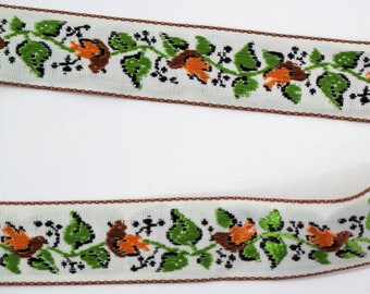 3 YDS Bird Ribbon, Vintage Jacquard Ribbon, Embroidered Sewing Trim, Brocade Ribbon, Tyrolean Trim, Folkloric Ribbon, 3/4" wide