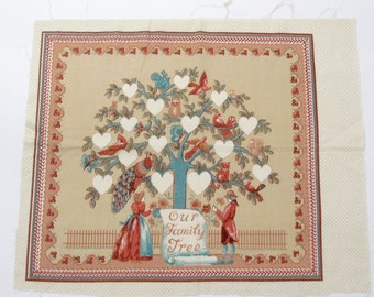 22" X 18" Our Family Tree Vintage Craft Panel, Vintage Pillow Sewing Kit, Genealogy Chart, Generations, Heritage, Family, Kin