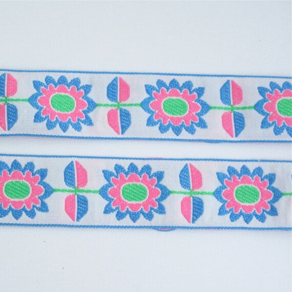 Pink Blue Embroidered 5//8/" Wide Trim by the Yd Vintage Trim