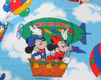 Mickey Mouse Twin Flat Sheet, Vintage Air Mobile Twin Flat by Walt Disney, Juvenile Kids Bedding, Minnie Mouse, Goofy, Dumbo, Donald Duck