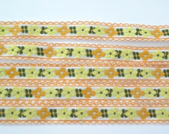 3 YDS Embroidered Ribbon, Vintage Floral Jacquard Ribbon Sewing Trim, Tyrolean Nordic Scandinavian,  3/4" wide, Made in Japan