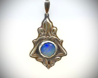 Andamooka Opal Art Deco Inspired Silver Necklace