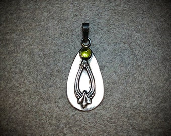 Hand Engraved Die Stamped Art Nouveau Inspired Sterling Silver Pendant With Peridot