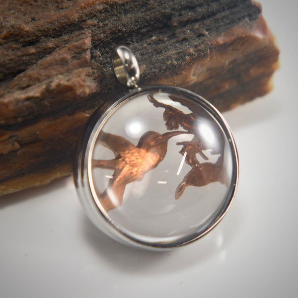 Hand Sawn Hummingbird Coin Filagree Set In A Magnifying Locket Pendant