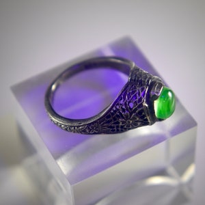 Uranium Glass Floral Filagree Art Nouveau Ring image 5