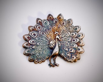 Peacock Art Nouveau Classical Fine Silver Pin Or Brooch