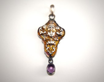 Art Nouveau Emergence From Flowers Fine & Sterling Silver Fairy Pendant With Purple Amethyst