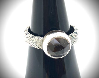 Art Jewelry Classic Sterling Silver Art Nouveau Ring With Natural Smoky Quartz