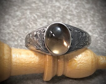 Art Jewelry Classic Sterling Silver Art Nouveau Ring With Natural Smoky Quartz