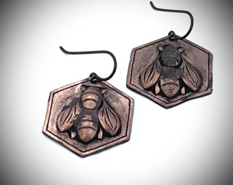 Hand Made Honey Bee Copper Art Jewelry Earrings