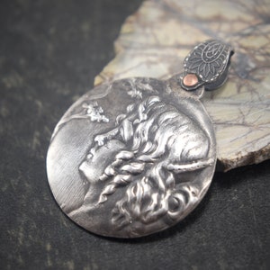 Classic Art Nouveau Beauty Galatea Vintage Design Hand Crafted Fine Silver Pendant