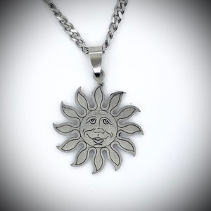 Hand Engraved Stainless Steel Sunface Necklace