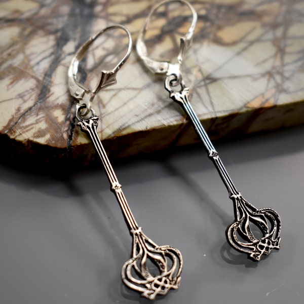 Hand Made Decorative Hand Pierced Sterling Silver Art Jewelry Dangle Earrings