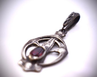 Arts & Crafts Silver Pendant With Deep Red Garnet