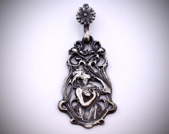 Beautiful Woman Art Nouveau Inspired Sterling Silver Pendant