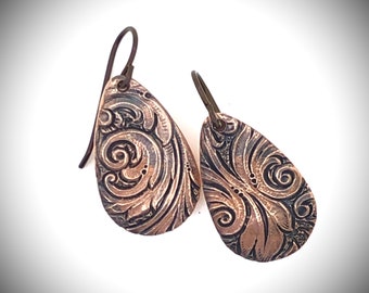 Hand Made Art Nouveau Inspired Hand Cut Copper Earrings