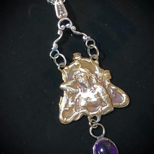 Beautiful Woman Giselle Art Nouveau Inspired Fine Silver With Purple Amethyst image 1