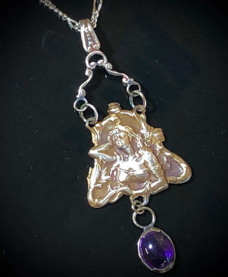 Beautiful Woman Giselle Art Nouveau Inspired Fine Silver With Purple Amethyst image 1