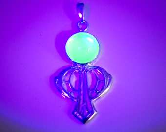 Hand Pressed Uranium Glass Arts & Crafts Style Silver Pendant