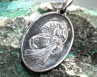 Art Nouveau Inspired Design Carved Into Sterling Silver Pendant