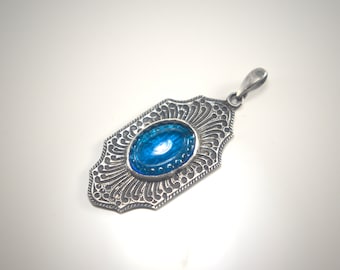 Hand Pressed Glass Art Deco Unique Sterling Silver Pendant