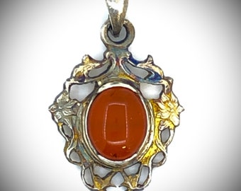 Natural Honey Amber Art Nouveau Inspired Sterling Silver Filagree Pendant