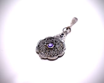 Delicate Purple Amethyst Filagree Silver Pendant