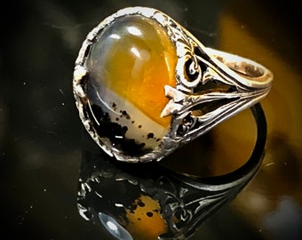 Art Jewelry Classic Sterling Silver Victorian T Shank Fabricated Ring With Hand Cut Montana Agate