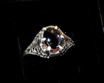 Diep paarse Amethist kunst sieraden klassieke Sterling zilveren hand vervaardigde filigraan Art Nouveau ring