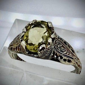 Yellow Citrine Sterling Silver Victorian T Shank Fabricated Ring