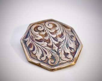 Beautiful Art Nouveau Engraved Scrollwork Silver Pin