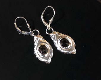 Hand Made Art Deco Inspired Sterling Silver Art Jewelry Earrings With Faceted Smokey Quartz Gemstones