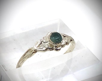 Delicate Art Jewelry Classic Sterling Silver Art Nouveau Ring With Natural Tourmaline