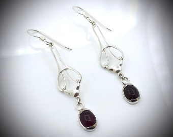 Hand Made Art Deco Inspired Sterling Silver Art Jewelry Earrings With Natural Garnet