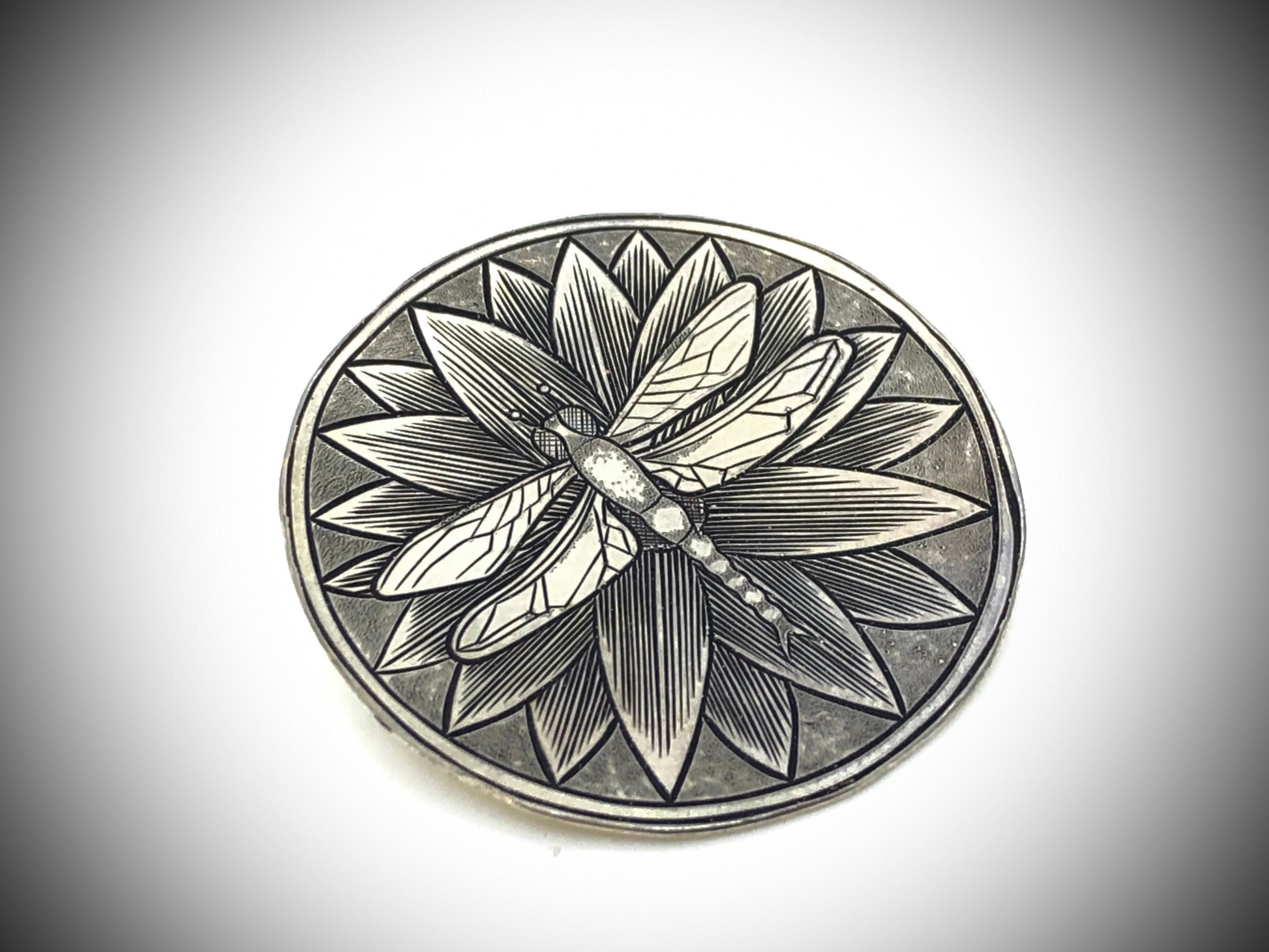 Hand Engraved Sterling Silver Original Dragonfly Brooch Pin With Hidden Bail