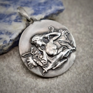 Classic Art Nouveau Beauty Emergent Nymph Hand Crafted Sterling Silver Pendant