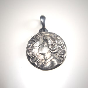Classic Art Nouveau Beauty Die Stamped Vintage Hand Crafted Fine Silver Pendant