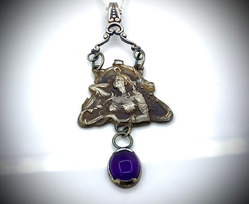 Beautiful Woman Giselle Art Nouveau Inspired Fine Silver With Purple Amethyst image 3