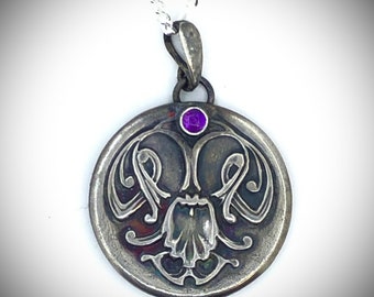 Hand Pressed Art Nouveau Inspired Amethyst & Sterling Silver Floral Motif